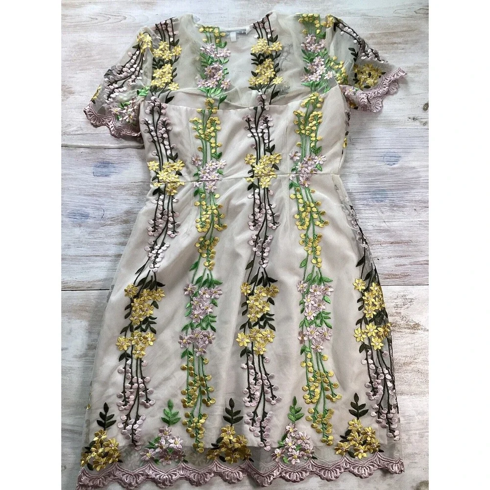 Cupcakes‎ And Cashmere Gram Lace And Embroidered Floral Dress Women's Size 6 - Picture 3 of 6